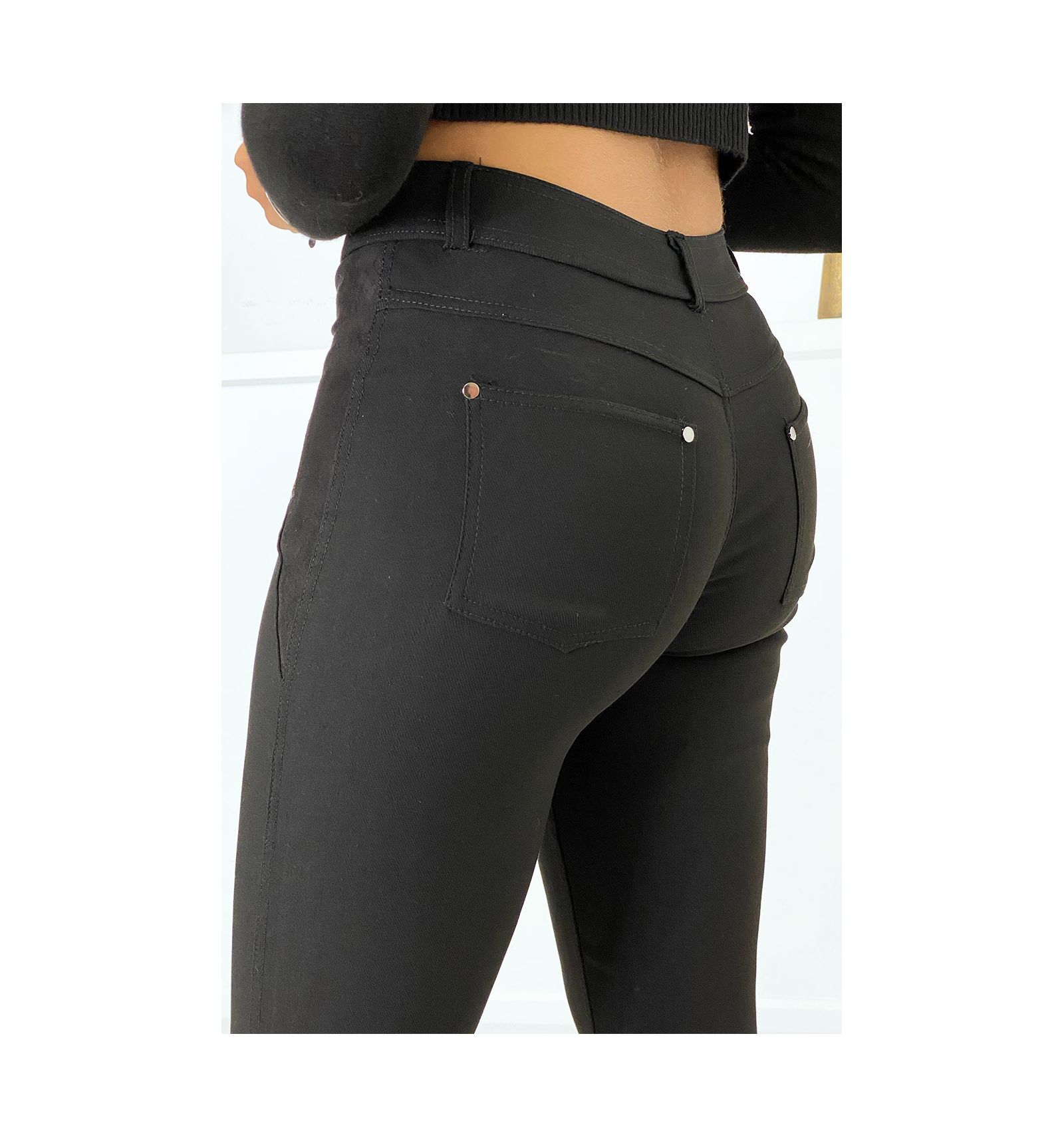 Pantalon Slim Noir En Strech Avec Zip Et Su Dine Pantalon Femme Pas Cher