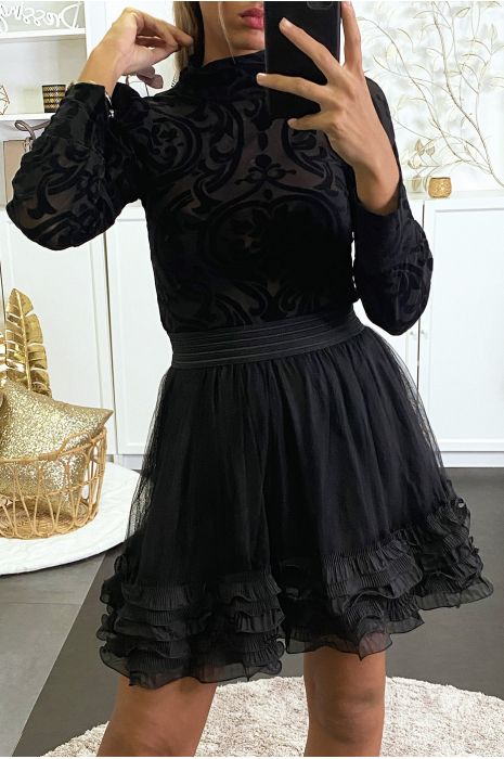 black dress with tulle skirt