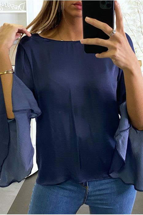 satin navy blouse