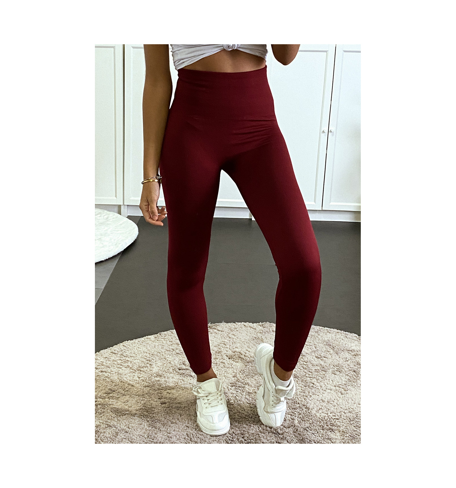 Leggings Bordeaux Taille Haute Ventre Plat Amincissant Jambes Affin E