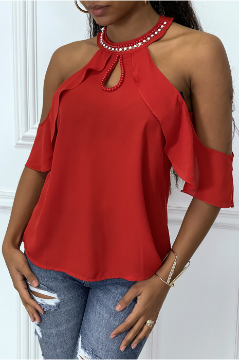 off the shoulder red blouse