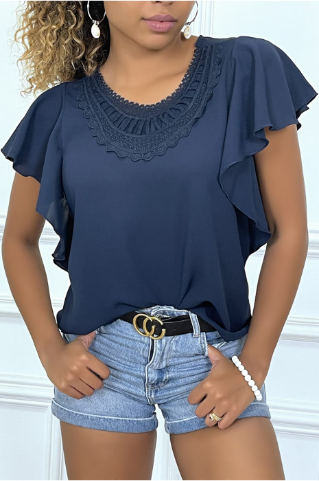 navy sheer blouse