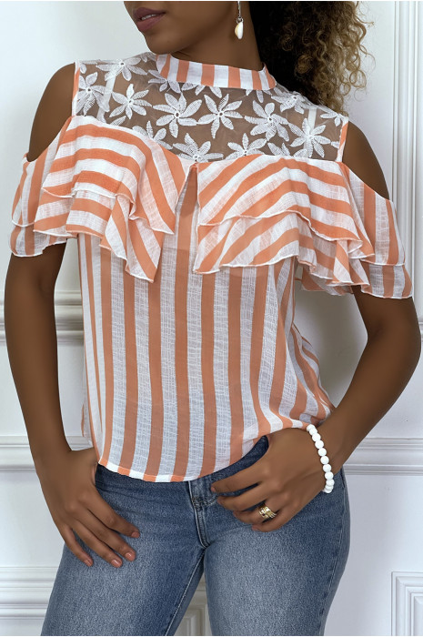 orange ruffle blouse