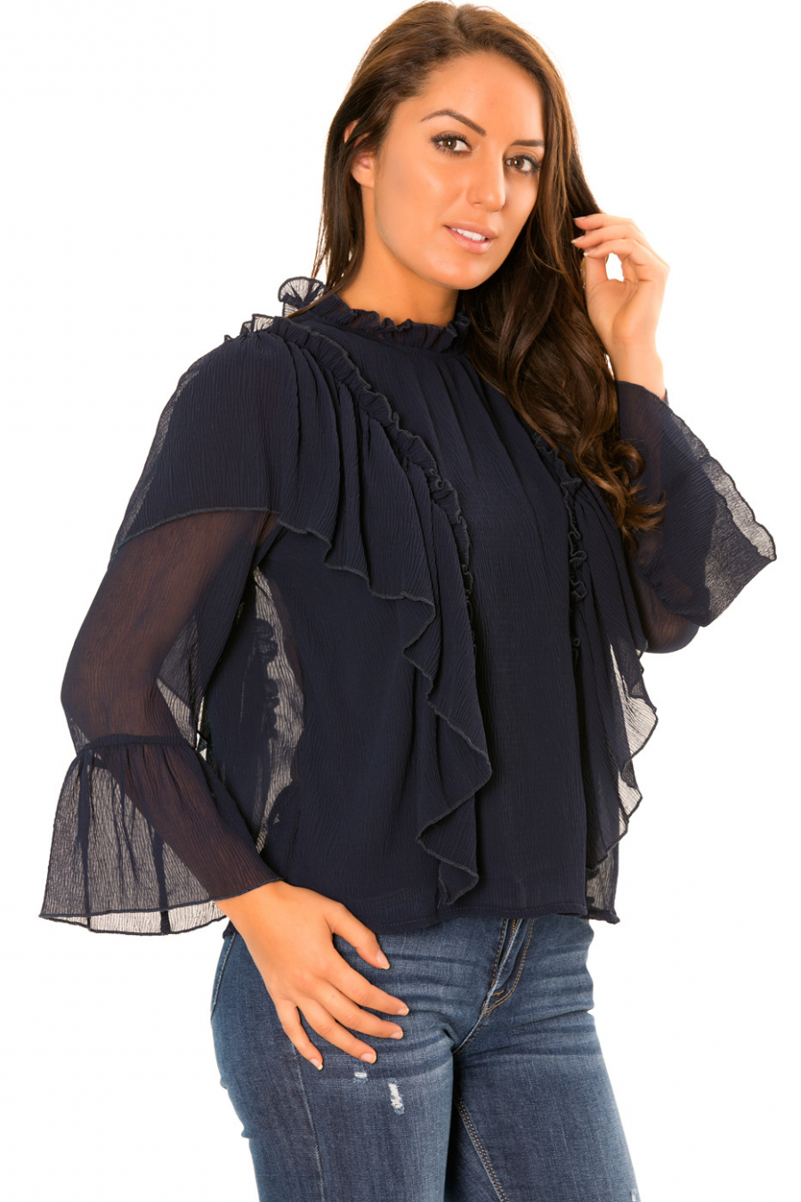 navy blue sheer top