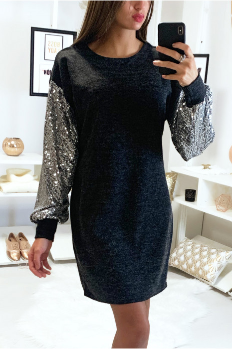 black dress with rhinestone sleeves