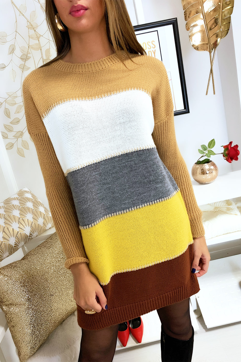 camel color sweater dress