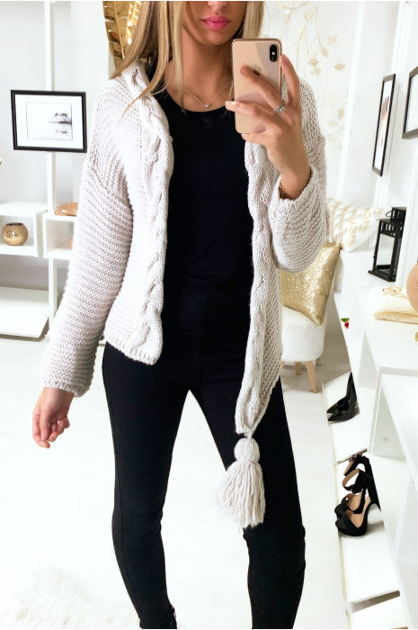 beige hooded cardigan