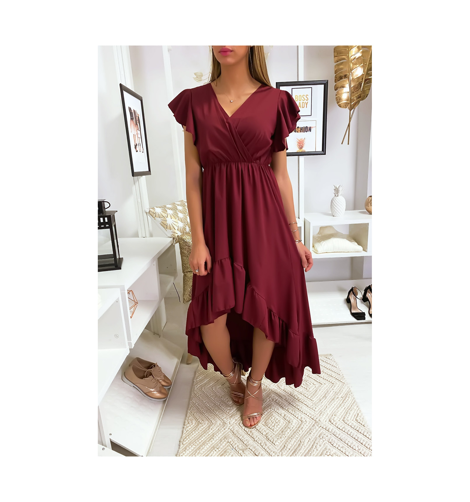 burgundy asymmetrical dress