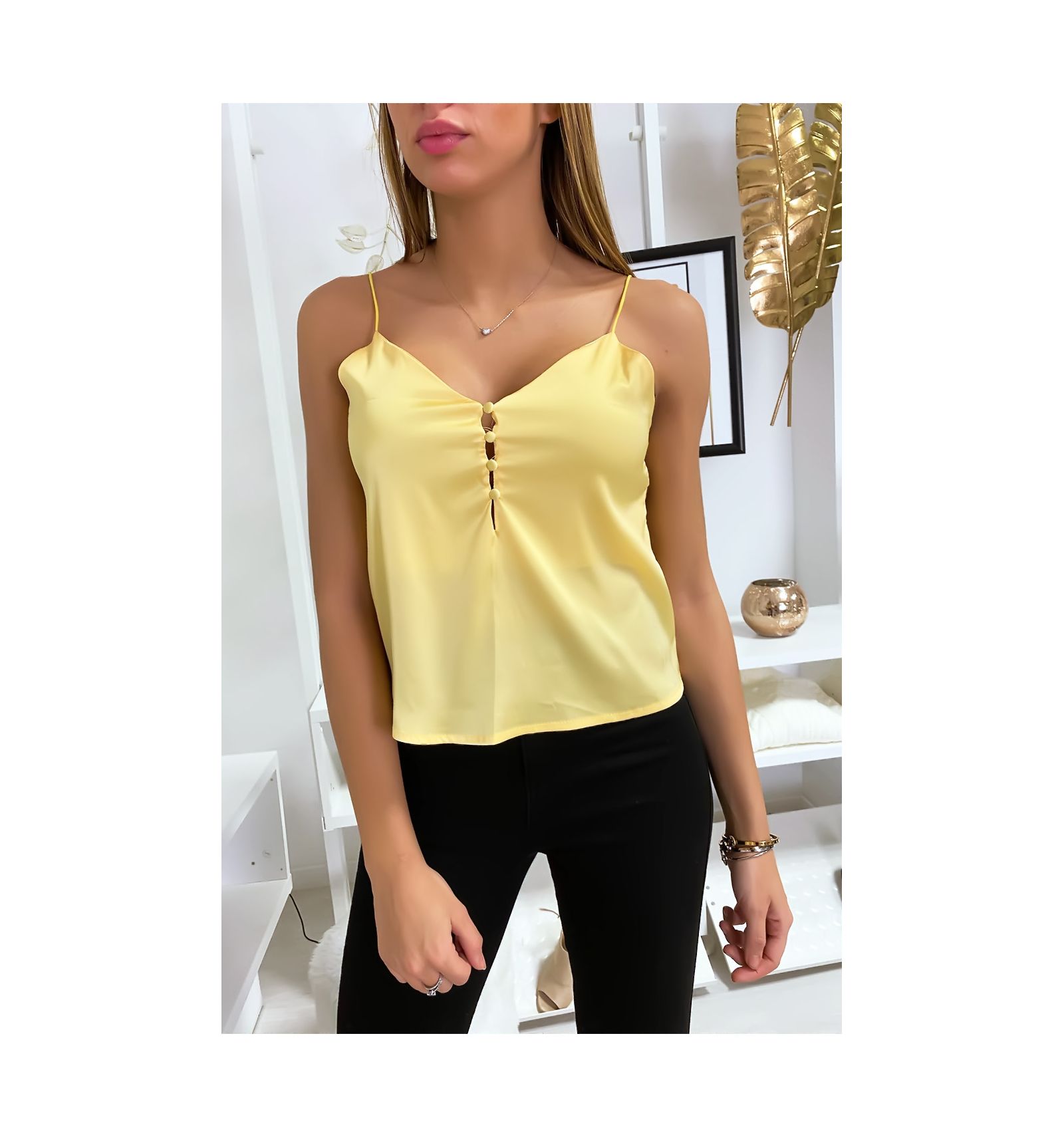 yellow satin top