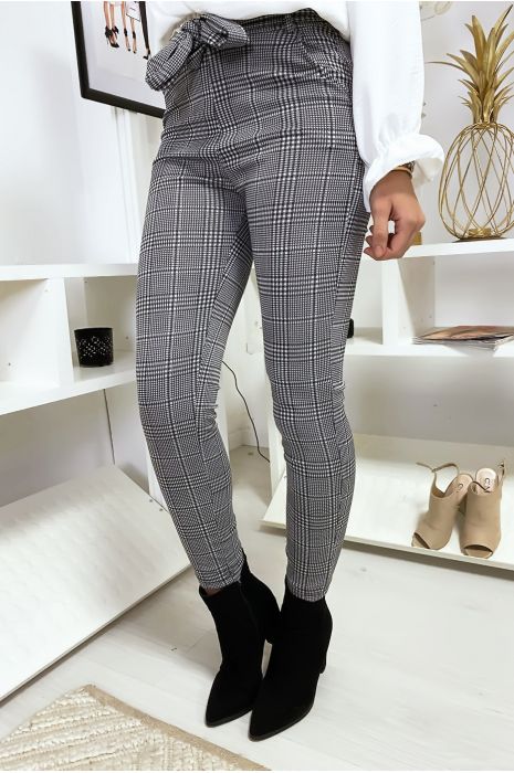 Pantalon Slim A Carreaux Avec Poches Et Ceinture