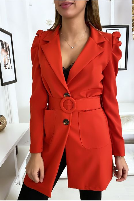 blazer rouge femme long