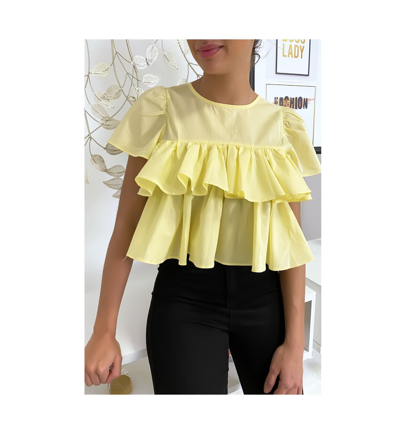 yellow ruffle crop top