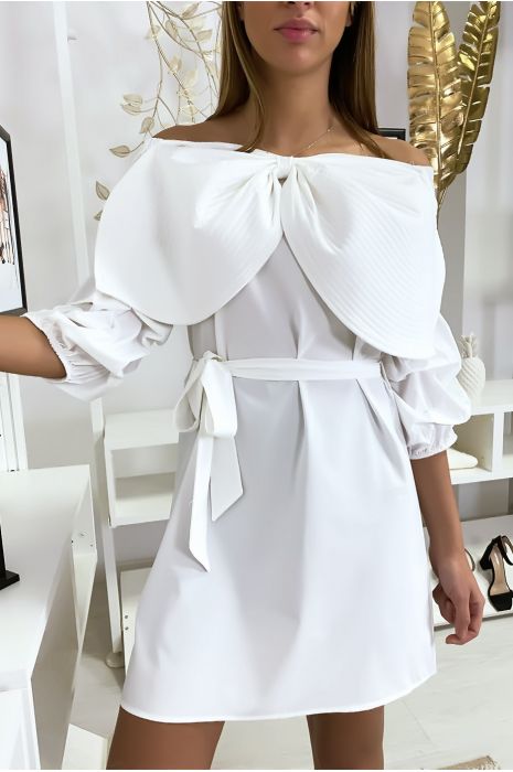 White Tunic Dress With Large Butterfly At The Bust