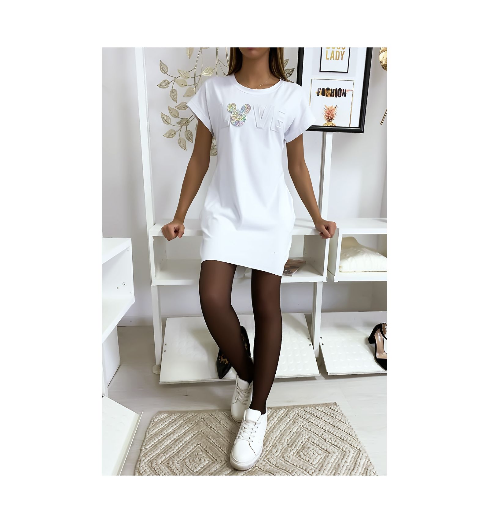 white shirt dress with writing