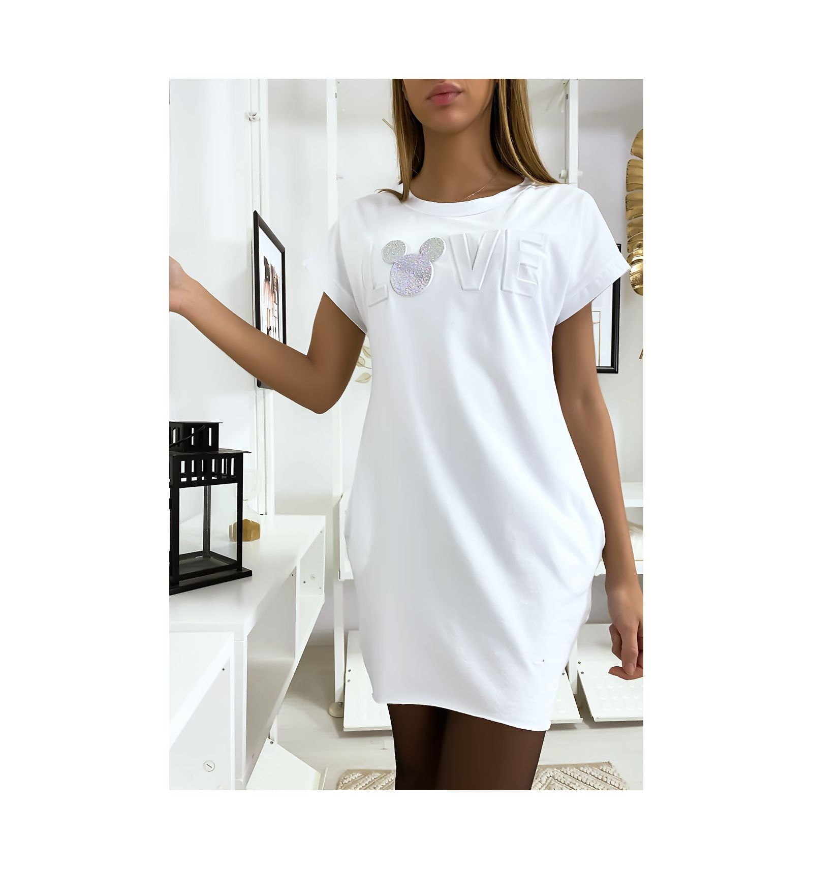 white shirt dress with writing