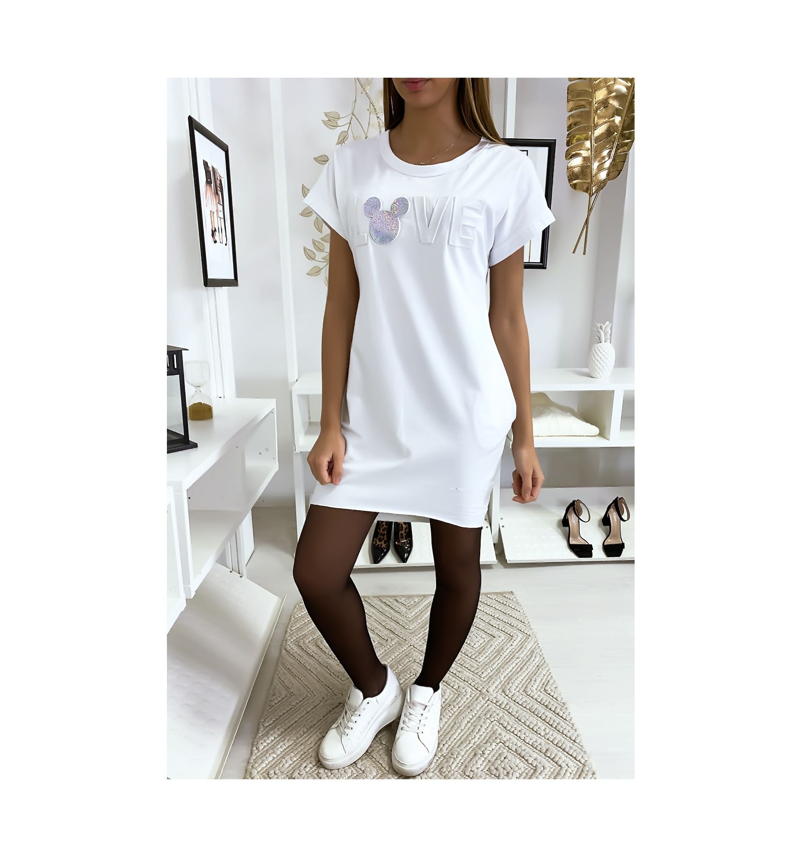 white shirt dress with writing