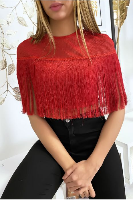 red fringe crop top