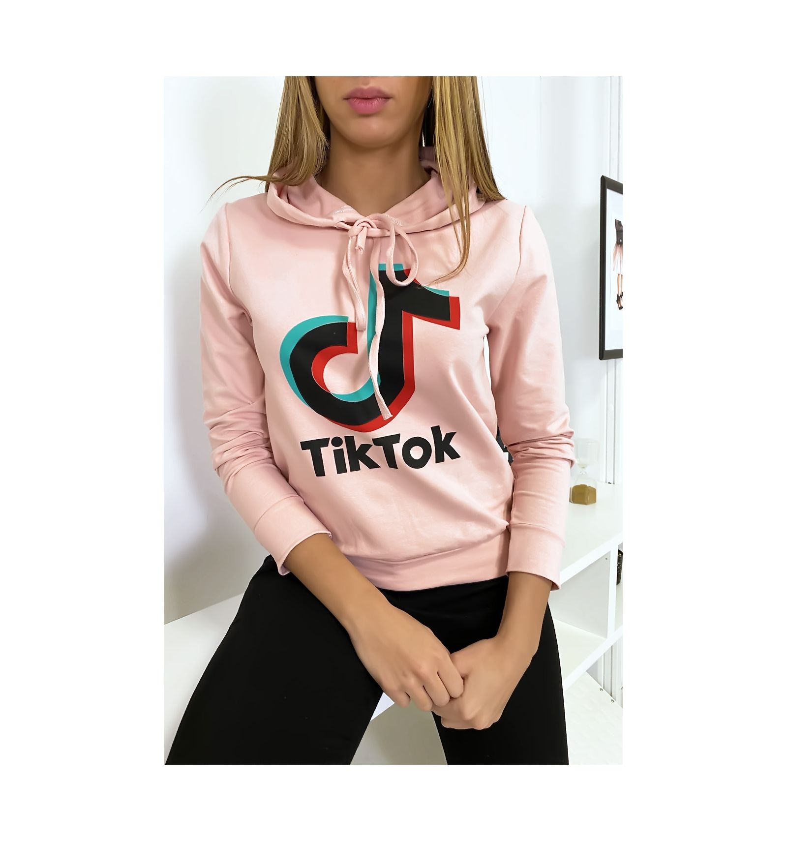 Pink Sweater With Tik Tok Logo