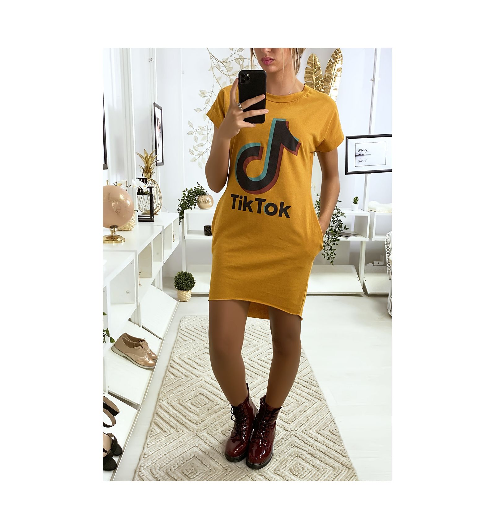 mustard t shirt dress