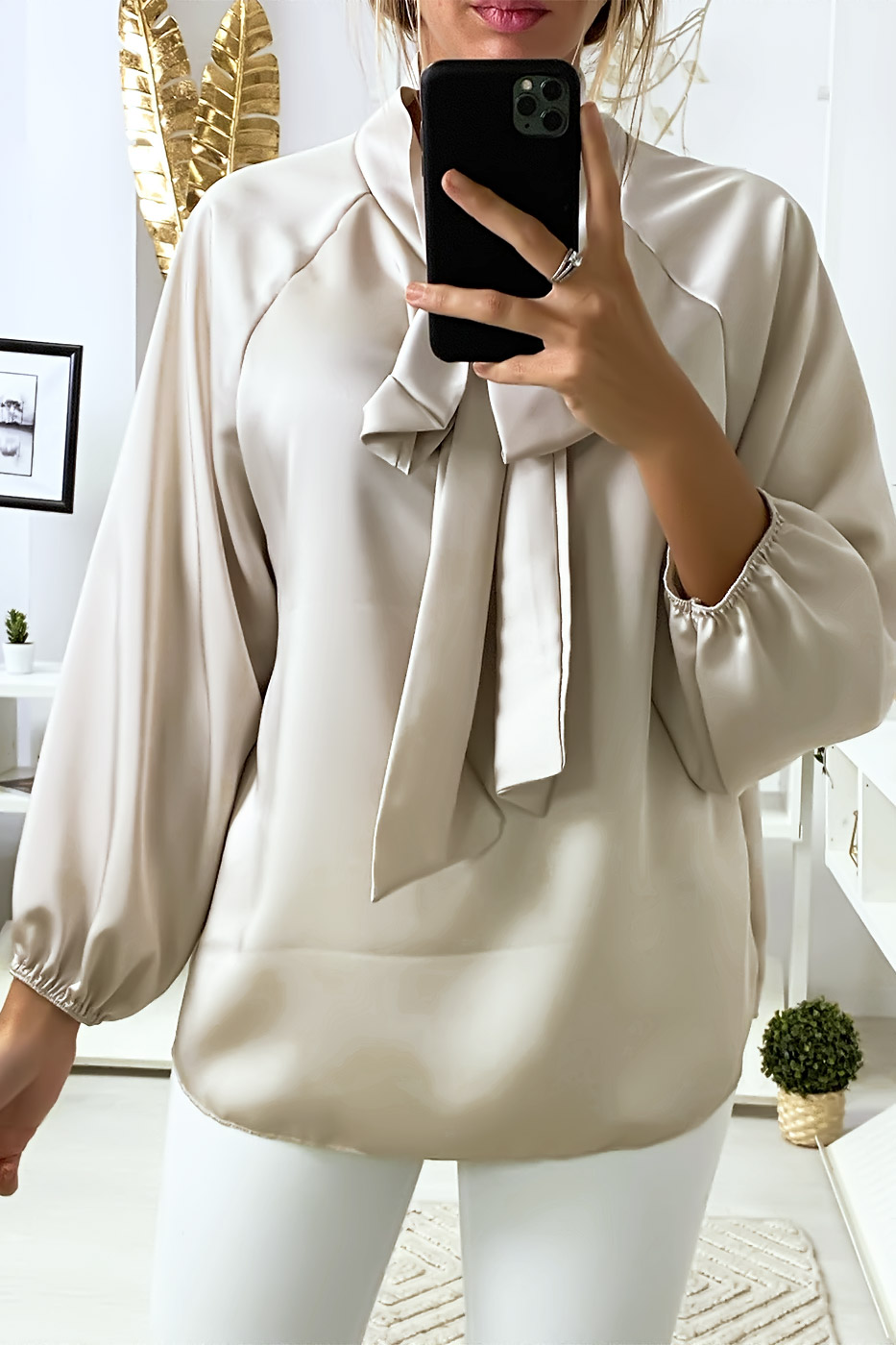 beige satin blouse