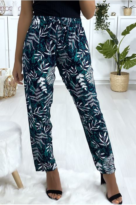 Pantalon Fluide En Coton A Motif Noir Et Blanc Avec Poches