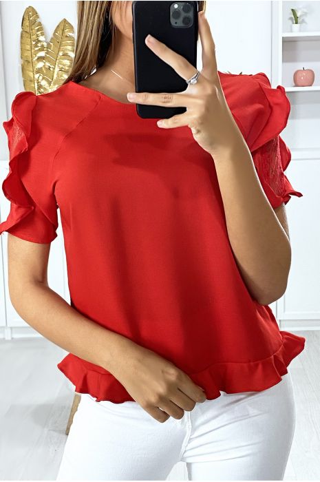 ruffle red blouse