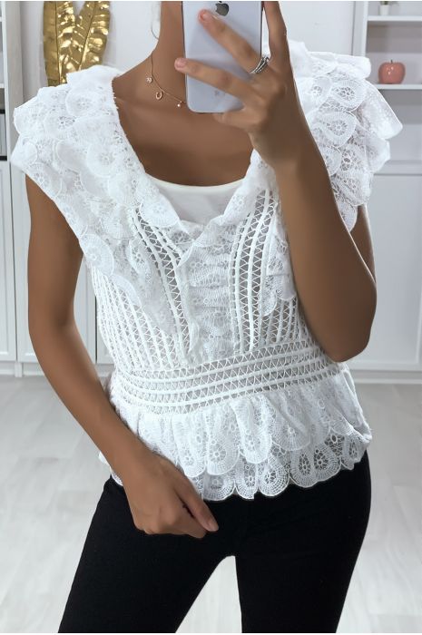 white ruffle lace blouse