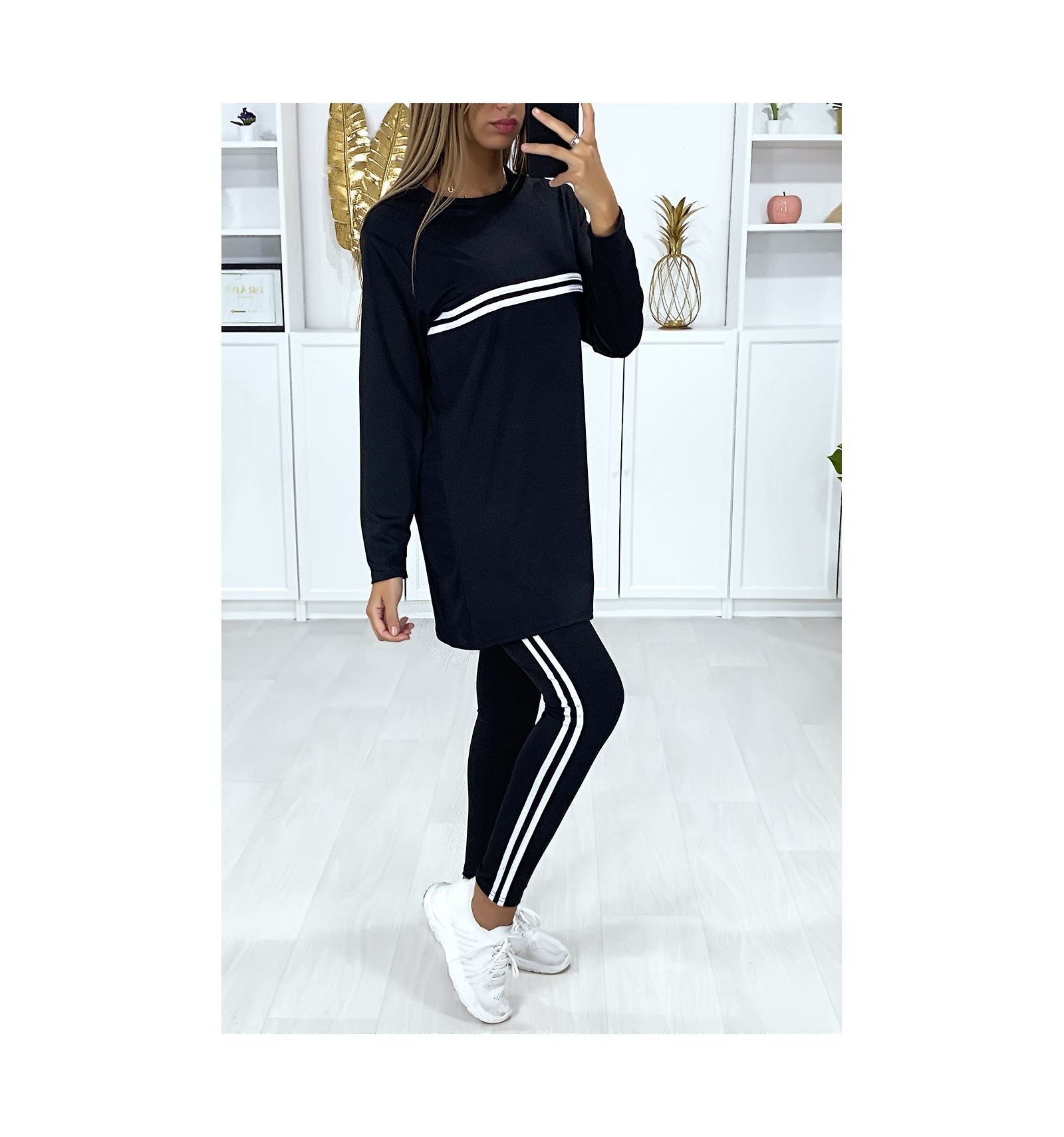 Ensemble sport tunique et leggings noir pour femme avec ...