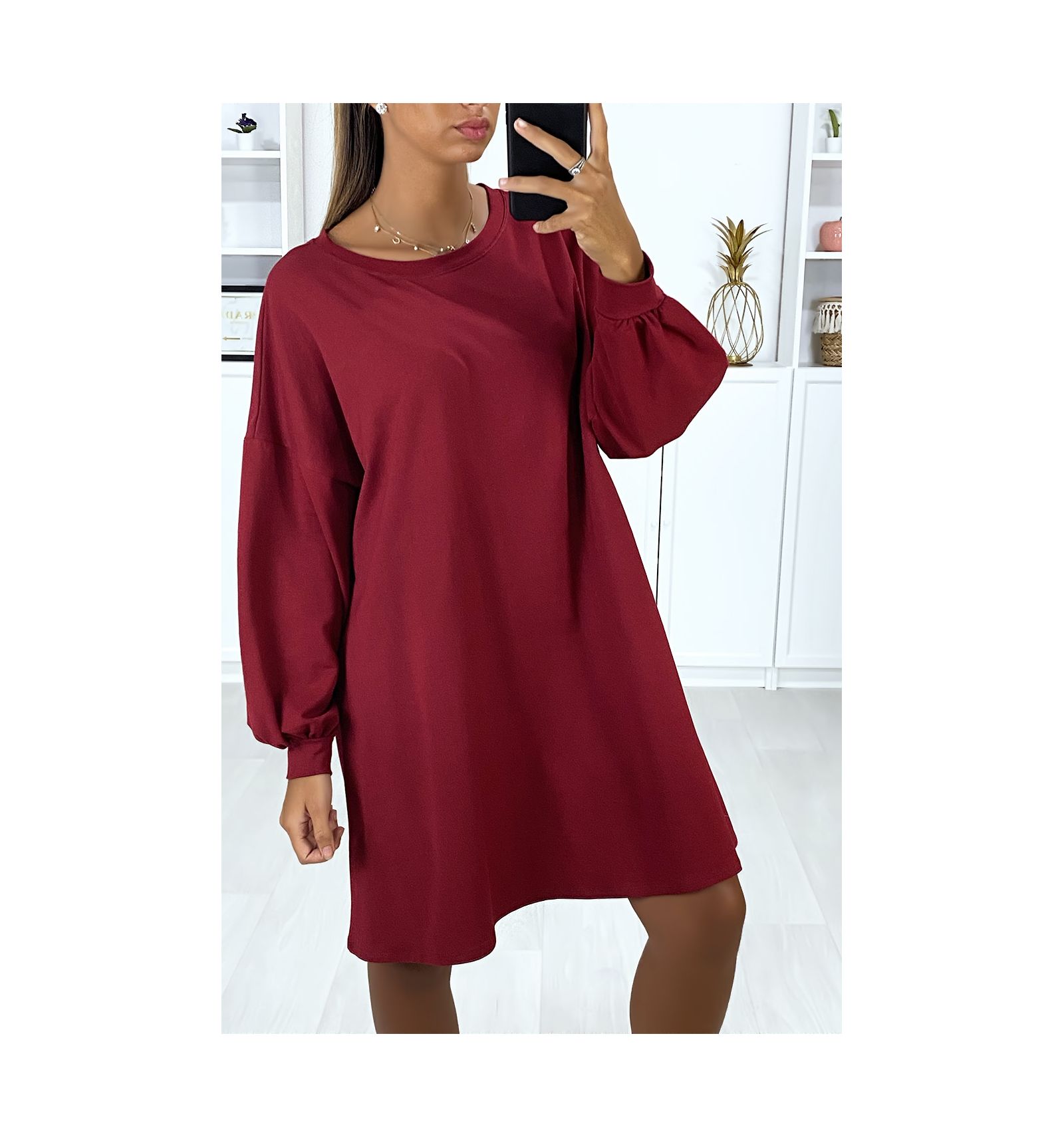 burgundy sweatshirt dress