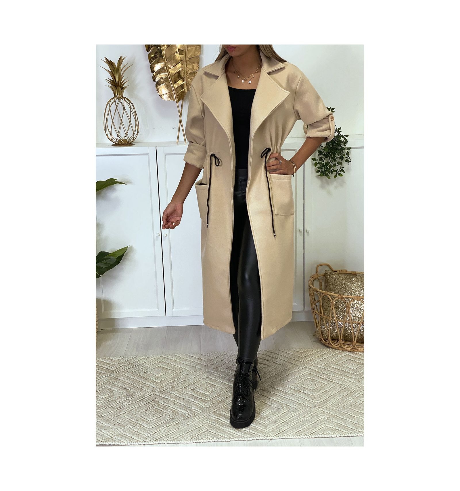 beige fitted coat